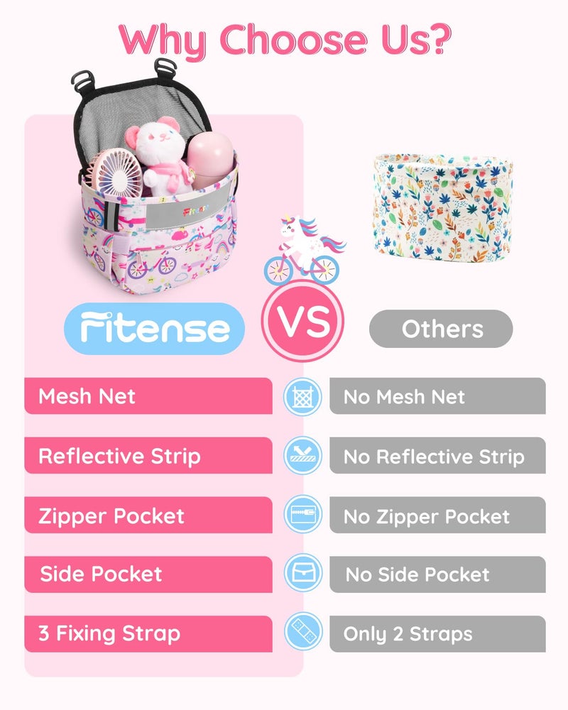 Fitense Kids Bike Basket  Bicycle Basket Front Handlebar  Waterproof Cute Fabric Children's Bike Basket  Kids Bike Accessories Fit Most Boys  Girls  Toddlers Bike or Scooter  Easy to Install - Image 3